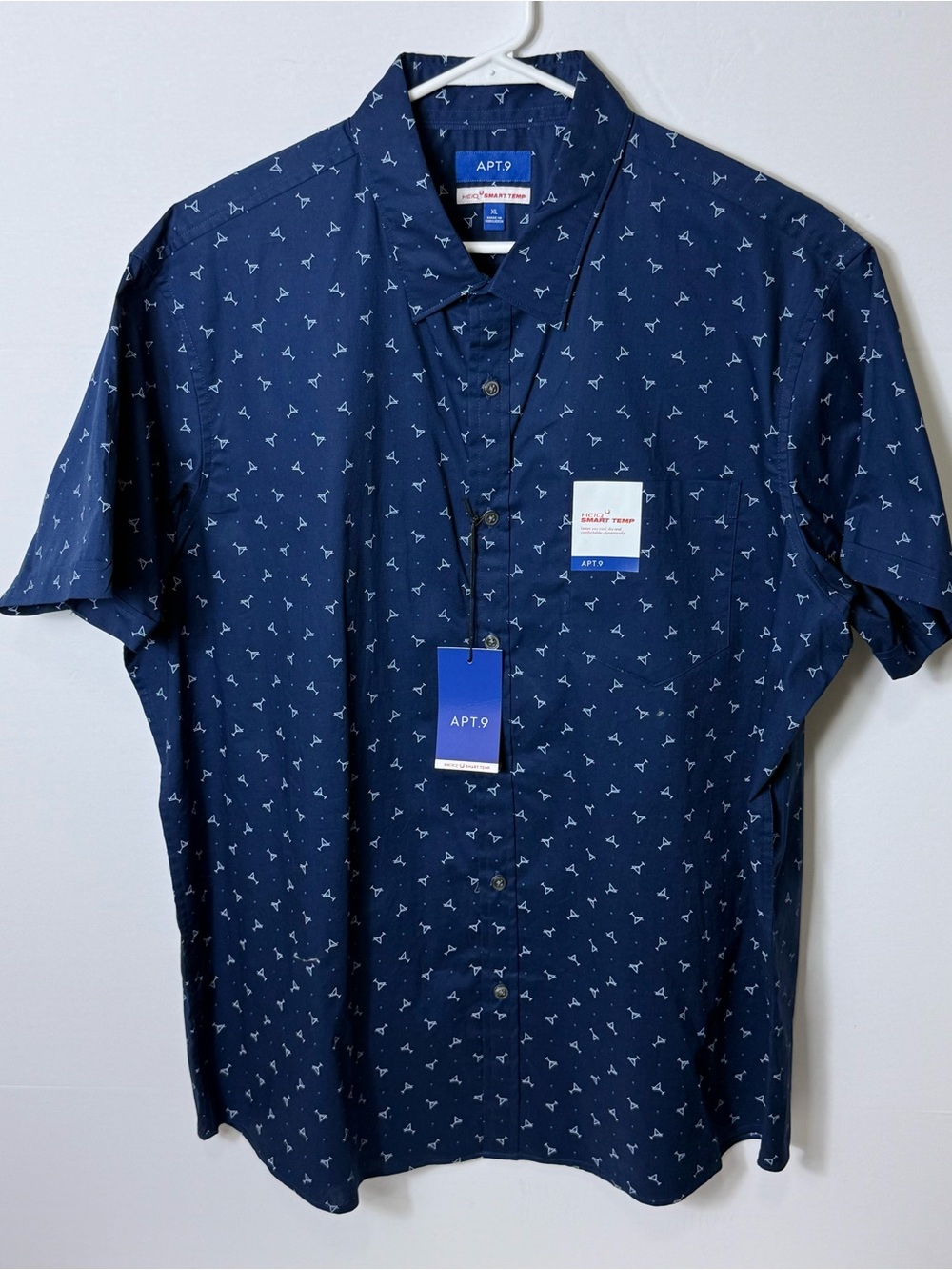 Apt. 9 Men's Navy Short-Sleeve Button-Down Shirt with White Martini Print